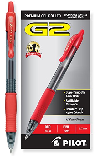 Book Cover Pilot G2 Retractable Premium Gel Ink Roller Ball Pens, Fine Point, Dozen Box, Red Ink (31022)