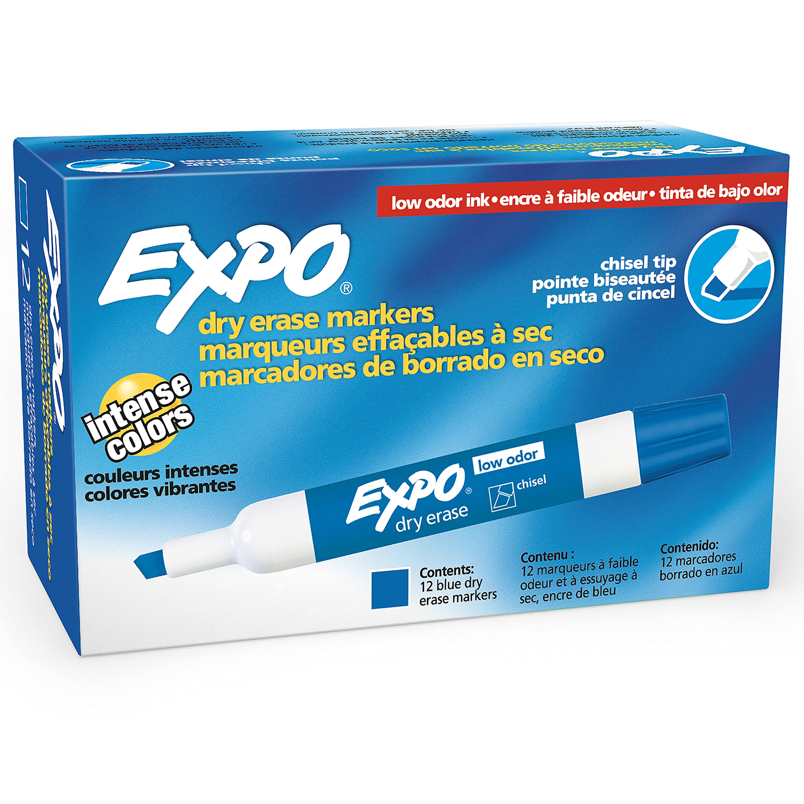 Book Cover EXPO 80003 Low-Odor Dry Erase Markers, Chisel Tip, Blue, 12-Count Blue Markers