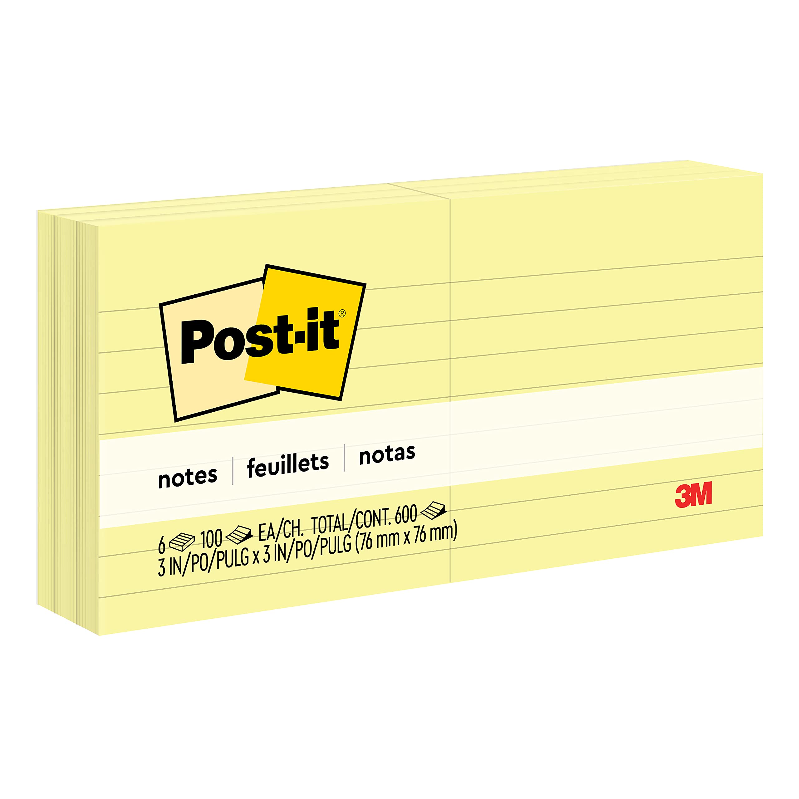 Book Cover Post-it Nexcare Ultra Stretch Adhesive Pads, 3 x 4 in, Canary Yellow Lined, Pack of 6