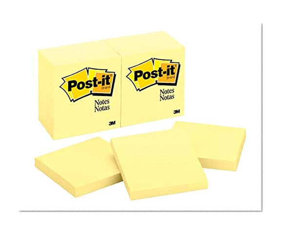 Book Cover Post-it Notes, Canary Yellow, Unique Adhesive Designed for Paper, Great for Reminders, Recyclable, 3 in. x 3 in, 12 Pads/Pack (654)