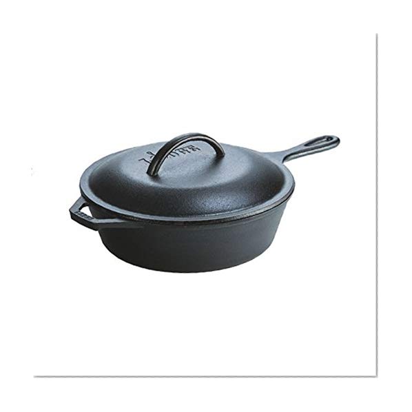 Lodge 3 Quart Cast Iron Deep Skillet with Lid. Covered Cast Iron Skillet for Deep Frying and and Bread Baking.