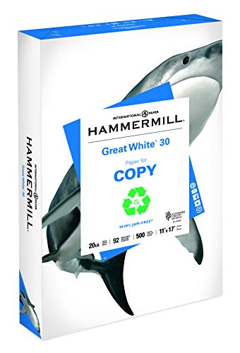 Book Cover Hammermill Paper, Great White 30% Recycled Printer Paper, 11 x 17 Paper, Ledger Size, 20lb, 92 Bright, 1 Ream / 500 Sheets (086750R) Acid Free Paper