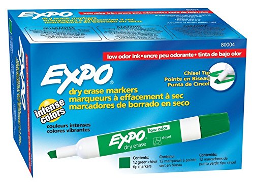 Book Cover EXPO Low Odor Dry Erase Markers, Chisel Tip, Green, 12 Count Green Markers