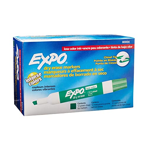 EXPO Low Odor Dry Erase Markers, Chisel Tip, Green, 12 Count Green Markers