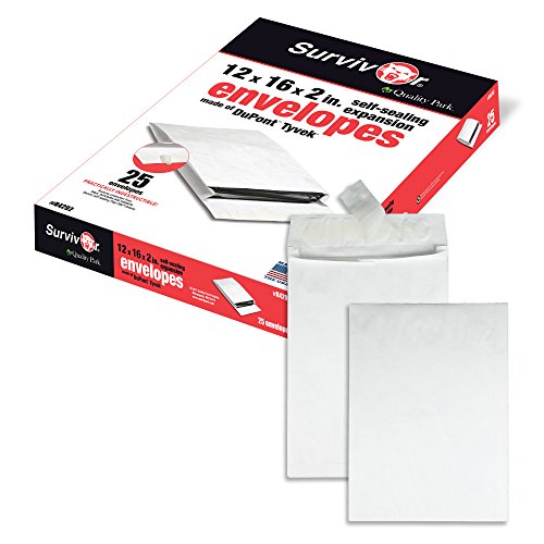 Survivor 12 x 16 x 2 Tyvek Expansion Catalog Mailers with Self Seal Closure, 14 lb, Puncture, Tear and Moisture Resistant Dupont Tyvek Envelopes, 25 per Box (R4292)