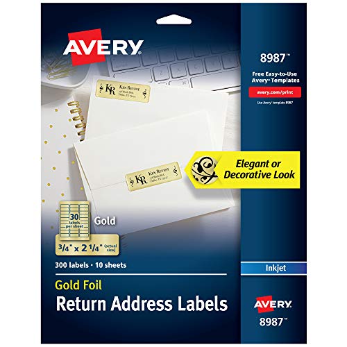 Avery Gold Address Labels for Inkjet Printers, 3/4" x 2-1/4", 300 Labels (8987)