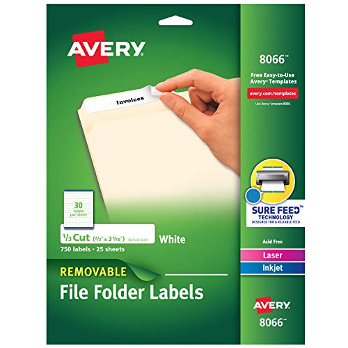 Book Cover Avery Removable White File Folder Labels, 750 Pack (8066)