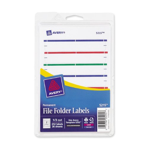Book Cover Avery Print or Write File Folder Labels for Laser and Inkjet Printers, 1/3 Cut, Assorted Colors, Pack of 252 (5215)