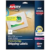 Avery Print-to-the-Edge Printable Shipping Labels, 4.75" x 7.75", Matte White, Sure Feed Technology, Laser & Inkjet Compatible, 50 Blank Labels, Great for Mailing, Branding, and More (6876)
