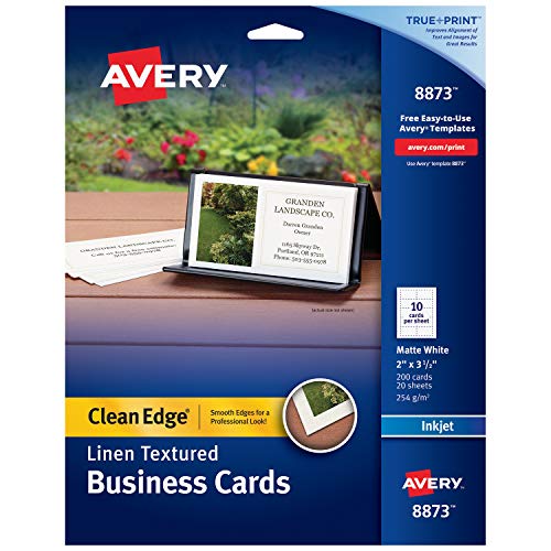 Book Cover Avery Printable Business Cards, Inkjet Printers, 200 Cards, 2 x 3.5, Clean Edge, Heavyweight, Linen Textured (8873), White