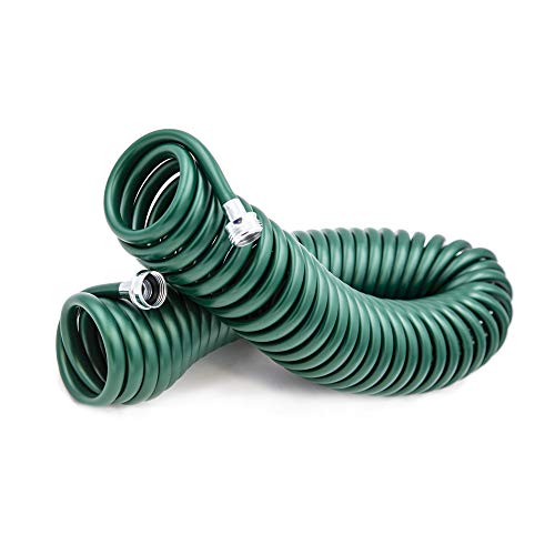 Plastair 50 ft Lightweight EVA Recoil Garden Hose, 3/8 in Drinking Water Safe, Lead-Free RV & Marine Water Hose, Kink-Resistant for Patio, Garden & Outdoor Use – Green