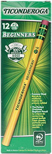 Book Cover Ticonderoga Beginner Pencils, Wood-Cased #2 HB Soft, With Eraser, Yellow, 12-Pack (13308)