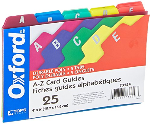 Book Cover Oxford Poly Index Card Guides, Alphabetical, A-Z, Assorted Colors, 4