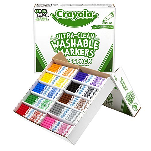Book Cover Crayola Ultra Clean Washable Markers, School Supplies Classpack, Fine Line, 10 Colors, Pack of 200