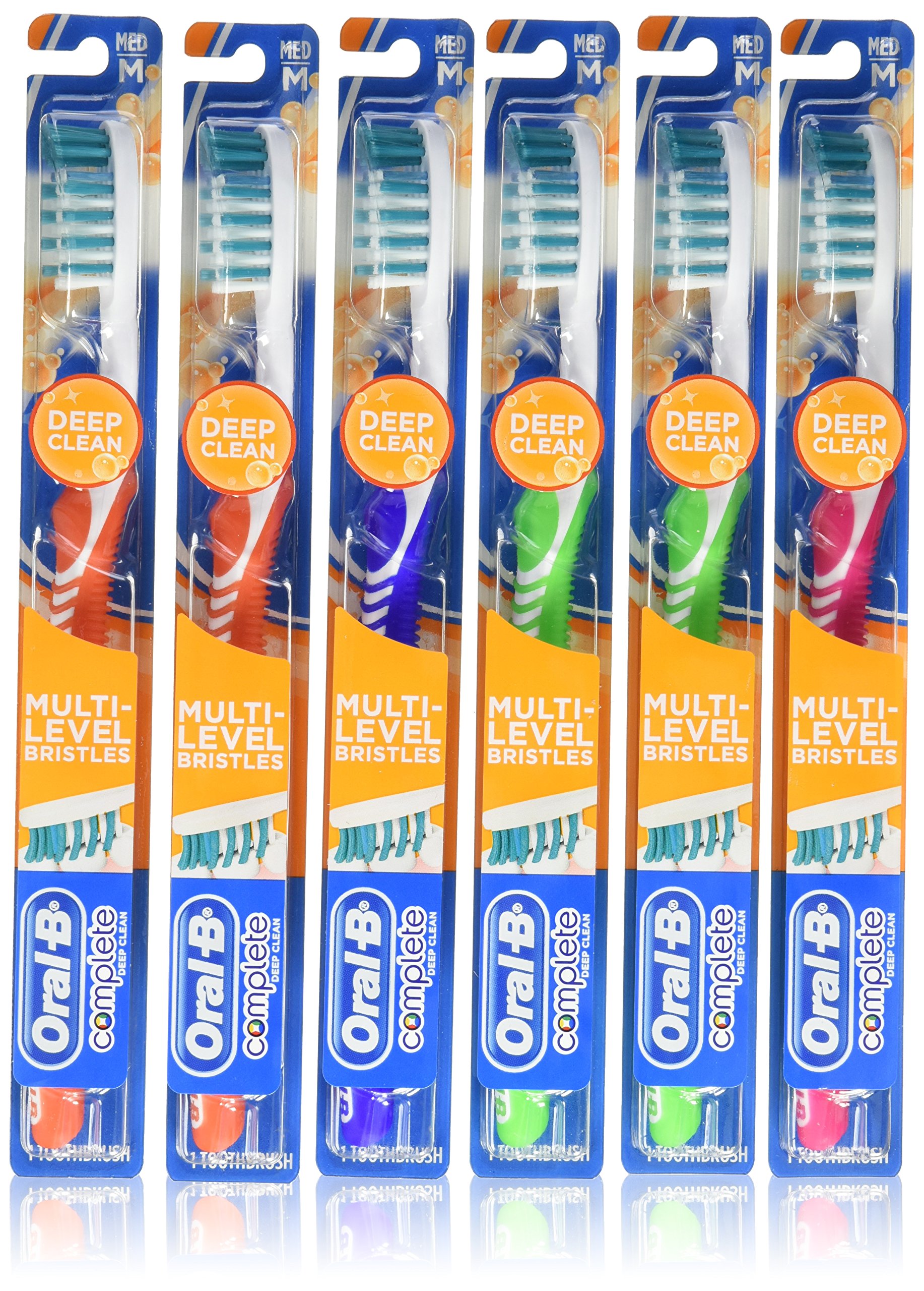 Oral-B Complete Deep Clean 40 Medium Bristles Toothbrush (Pack of 6 Manual Toothbrushes) (mixed colors)