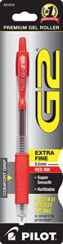 PILOT G2 Premium Refillable & Retractable Rolling Ball Gel Pens, Extra Fine Point, Red Ink, Single Pen (31010)