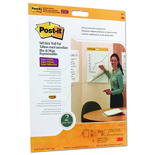 Book Cover Post-it Super Sticky Wall Easel Pad, 20 x 23 Inches, 20 Sheets/Pad, 2 Pads (566), Portable White Premium Self Stick Flip Chart Paper, Rolls for Portability, Hangs with Command Strips