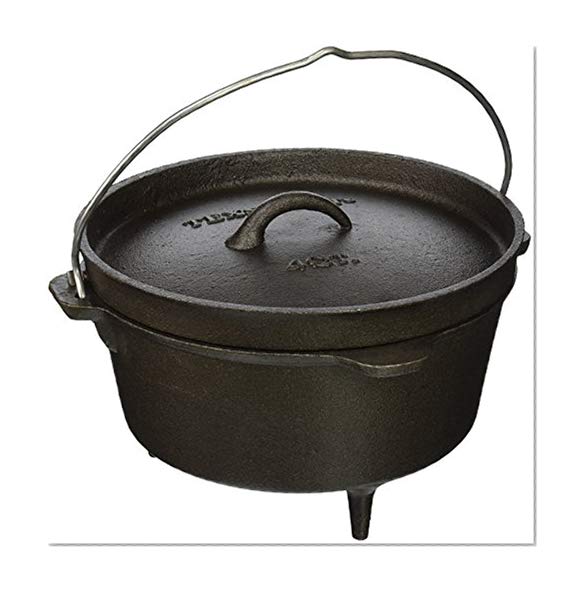 Book Cover Texsport Cast Iron Dutch Oven with Legs, Lid, Dual Handles and Easy Lift Wire Handle.