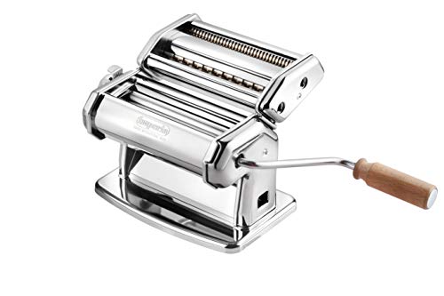 Book Cover Imperia Pasta Maker Machine - Heavy Duty Steel Construction w Easy Lock Dial and Wood Grip Handle- Model 150 Made in Italy