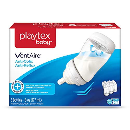 Book Cover Playtex Baby VentAire Bottle, Helps Prevent Colic and Reflux, 6 Ounce Bottles, 3 Count