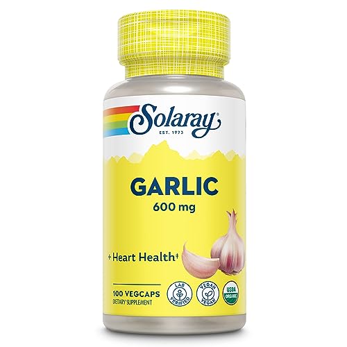 SOLARAY Organic Garlic Pills - 600 mg Garlic Supplements for Heart Health Support - USDA Organic Garlic Capsules - Vegan - 60-Day Money-Back Guarantee - 100 Servings, 100 VegCaps