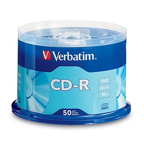 Book Cover Verbatim CD-R Blank Discs 700MB 80 Minutes 52x Recordable Disc for Data and Music - 50 Pack Spindle