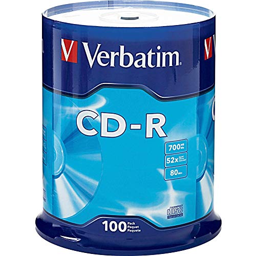 Book Cover Verbatim CD-R Blank Discs 700MB 80 Minutes 52X Recordable Disc for Data and Music - 100pk Spindle