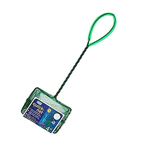 PENN-PLAX Quick-Net Aquarium Fish Net – Durable, Strong, and Safe – Color May Vary (Blue, Red, or Green) – 4” x 3” Net – 10” Handle