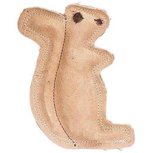 SPOT by Ethical Products Dura-Fused Leather Squirrel Dog Toy with Squeaker | Durable, Real Leather Squirrel Squeak Toy for Dogs | Double Stitched Seams and Jute Backing for Added Strength | Small