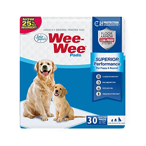 Four Paws Wee-Wee Superior Performance Pee Pads for Dogs - Dog & Puppy Pads for Potty Training - Dog Housebreaking & Puppy Supplies - 22" x 23" (30 Count)