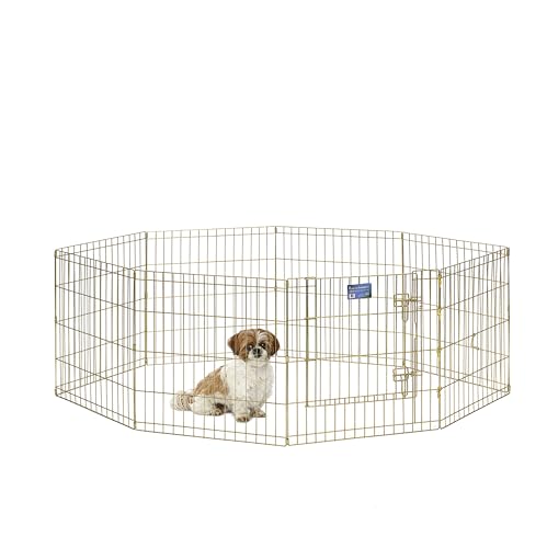 MidWest Homes for Pets Foldable Metal Dog Exercise Pen / Pet Playpen, Gold zinc w/ door, 24'W x 24'H