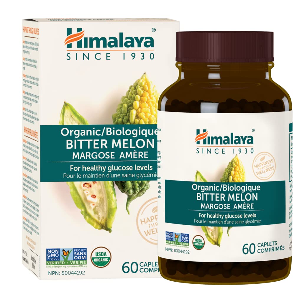 Himalaya Organic Bitter Melon / Karela for Balanced Blood Sugar Support, 660 mg, 60 Caplets, 1 Month Supply