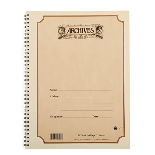 Archives Spiral Bound Manuscript Paper Book, 12 Stave, 96 Pages