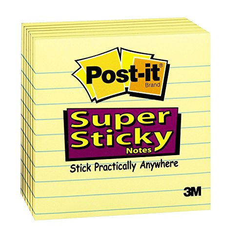 Book Cover Post-it Super Sticky Notes, 2x Sticking Power, 4 x 4-Inches, Canary Yellow, Lined, 6-Pads/Pack