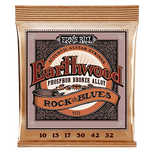 Ernie Ball Earthwood Phosphor Bronze Rock & Blues Acoustic Guitar Strings with Plain G - 10-52 Gauge (P02151)
