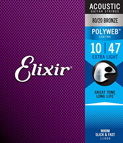 Book Cover Elixir Strings 80/20 Bronze Acoustic Guitar Strings w POLYWEB Coating, Extra Light (.010-.047)