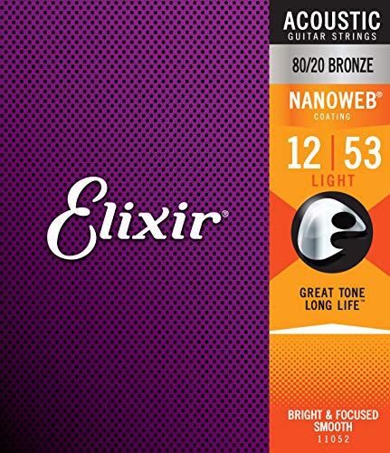 Book Cover Elixir Strings 80/20 Bronze Acoustic Guitar Strings w NANOWEB Coating, Light (.012-.053)