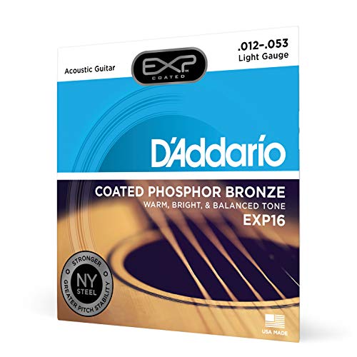 Book Cover Dâ€™Addario EXP16 Coated Phosphor Bronze Acoustic Guitar Strings, Light, 12-53 â€“ Offers a Warm, Bright and Well-Balanced Acoustic Tone and 4x Longer Life - With NY Steel for Strength and Pitch Stability