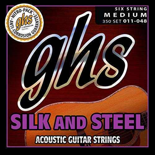 Book Cover GHS Strings 350 Silk And Steel, Silver-Plated Copper Acoustic Guitar Strings, Medium (.011-.048)