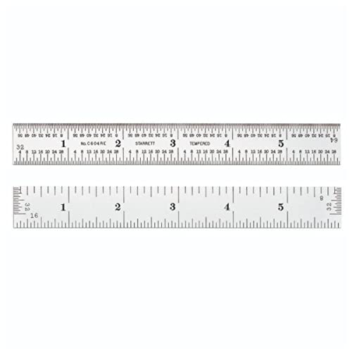 Starrett Spring Tempered Steel Rule with Satin Chrome Finish, Quick Reading and Inch Graduations - 6" Length, 4R Graduation Type, 3/64" Thickness - C604RE-6