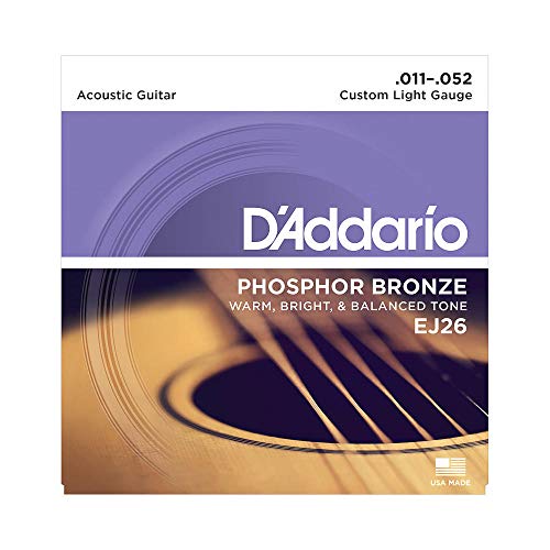 Book Cover D'Addario Phosphor Bronze Acoustic Guitar Strings, Custom Light, 11-52 (EJ26)