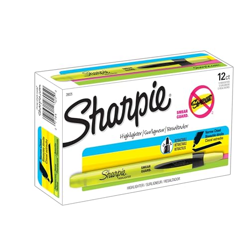Sharpie Accent Retractable Highlighters, Chisel Tip, Fluorescent Yellow, Box of 12