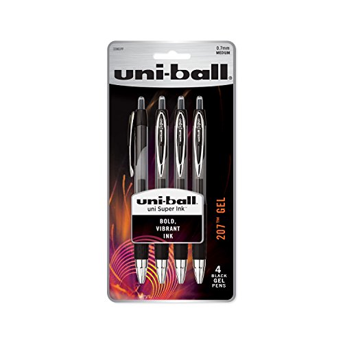 uni-ball 207 Retractable Gel Pens, Medium Point (0.7mm), Black, 4 Count