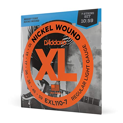 D'Addario Electric Guitar Strings, XL Nickel, EXL110-7, Regular Light Gauge 10-59, 7-String Set, Pack of 1