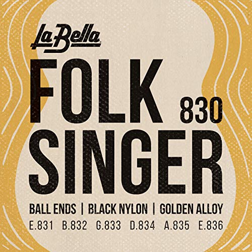 Book Cover La Bella (830) String Type Folksinger Set, Black Nylon Guitar Strings - Medium Tension that Produce a Classic Sound