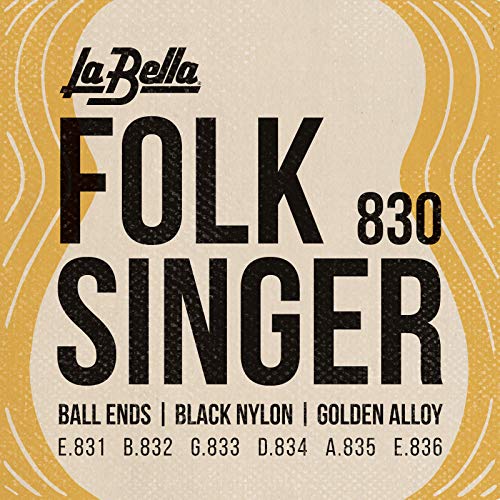 La Bella (830) String Type Folksinger Set, Black Nylon Guitar Strings - Medium Tension that Produce a Classic Sound