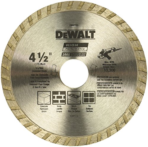 Book Cover DEWALT DW4725 High Performance 4-1/2-Inch Dry Cutting Continuous Rim Diamond Saw Blade with 7/8-Inch Arbor for Masonry