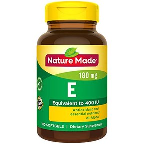 Nature Made Vitamin E 180 mg (400 IU) dl-Alpha Softgels, 180 Count for Antioxidant Support (Packaging May Vary)