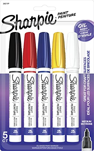 SHARPIE Oil-Based Paint Markers, Medium Point, Assorted Colors, 5 Count (Packaging May Vary) - Great for Rock Painting