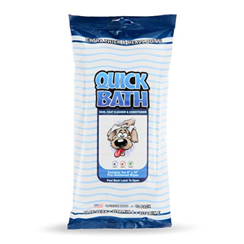 Book Cover International Veterinary Sciences IVS Quick Bath Dog Towelettes, Removes Odor, Extra Thick and Heavy Duty for Large Dogs, Made in the USA, 10 Count Pack